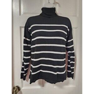 Primark Women's Fitted Long Sleeve Turtleneck Top Black and White